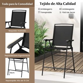 Conjunto de móveis jardim 3 peças 2 bancos de bar dobráveis com guarda-sol, mesa de orifício e escabelo para pátio exterior preto