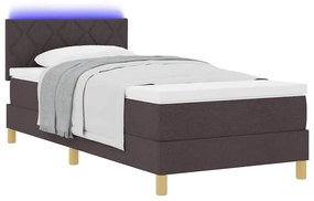 Cama Box com Colchão &amp; LED Castanho Escuro 90x200 cm Tecido