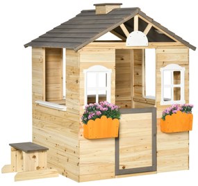 Outsunny Casa de Jardim de Madeira para Crianças de 3-7 Anos com Janelas 2 Floreiras e 1 Banco 113x94x134,5 cm Madeira