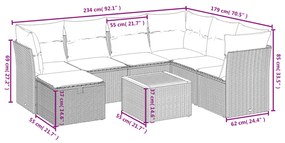 8 pcs conjunto sofás de jardim com almofadões vime PE preto