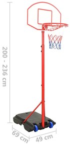 Conjunto portátil de basquetebol ajustável 200-236 cm