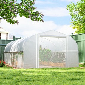 Estufa tipo Túnel 6x3x2 m com 8 Janelas Cobertura de PE Anti UV e Porta Enrolável e Paredes Laterais Branco