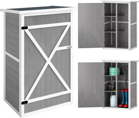 Outsunny Armário de Jardim de Madeira 75x56x115cm para Ferramentas com 3 Prateleiras Interiores Porta com Trava Cinza | Aosom Portugal