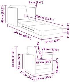 Sofá-cama 2-em-1 Creme 74x77x81 cm Veludo
