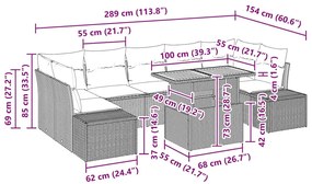 Conjunto de Jantar para Jardim com 8 Peças e Almofadas Beiges em Ratta