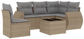 6 pcs conjunto de sofás p/ jardim com almofadões vime PE bege