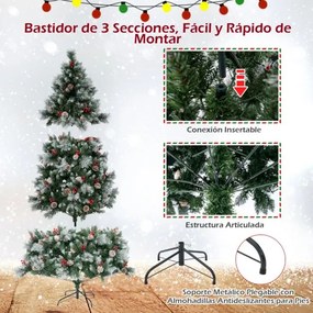 Árvore de Natal pré-iluminada de 215 cm com 747 pontas de ramos, 350 luzes LED, 55 pinhas e 55 bagas vermelhas