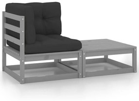 vidaXL 2 pcs conj. lounge de jardim c/ almofadões pinho maciço cinza