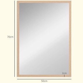 Espelho de Parede Decorativo 50x70 cm Espelho Retangular Espelho de Sala com 4 Ganchos Metálicos Estilo Moderno Madeira