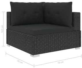 10 pcs conjunto lounge de jardim c/ almofadões vime PE preto