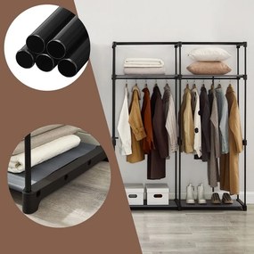 Guarda-roupa com 2 varões, arrumação para roupa 140 x 43 x 174 cm cinza