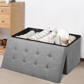 Banco dobrável com espaço para arrumação 80 cm x 40,5 cm x 40,5 cm com assento acolchoado cinza claro