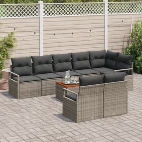 Conjunto de Sofás de Jardim 9 Peças com Almofadas Cinza em Rattan Poli