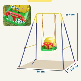 Estrutura de Baloiço Infantil 3-em-1, 128 x 155 x 157 cm, Assento Ajustável, Multicolor