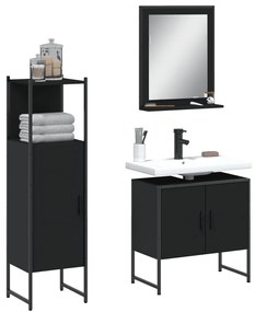 3 pcs conjunto móveis casa de banho derivados de madeira preto