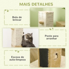 Arranhador para Gatos 79 cm Arranhador para Gatos com Bola Suspensa e Poste de Juta 59,5x39x79 cm Creme e Bege