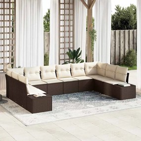 vidaXL Conjunto de Sofás de Jardim com 10 peças e almofadas em Castanho Rattan Poliéster