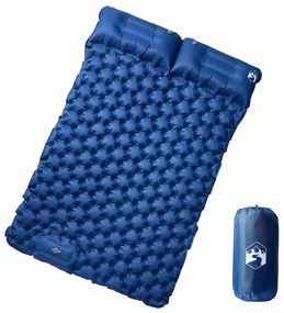vidaXL Colchão campismo autoinsuflável c/ almofadas 2 p. azul-marinho