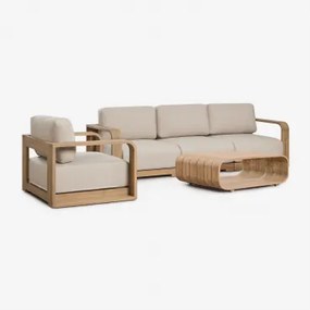 Conjunto De Jardim Com Sofá Modular De 3 Peças Com Apoios De Braços, Poltrona E Mesa De Centro Em Madeira De Acácia Brivori Marrom Acácia Claro -