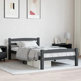 Estrutura de cama 90x200 cm pinho maciço cinzento-escuro