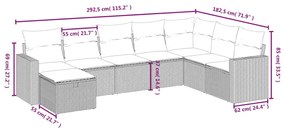 8 pcs conj. sofás jardim c/ almofadões vime PE bege misturado