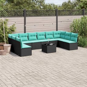 vidaXL 11 pcs conjunto sofás de jardim c/ almofadões vime PE preto