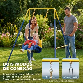 Estrutura de Baloiço Infantil Dobrável Estrutura Metálica para 1 Baloiço com 2 Ganchos 4 Estacas 128x155x157 cm Azul