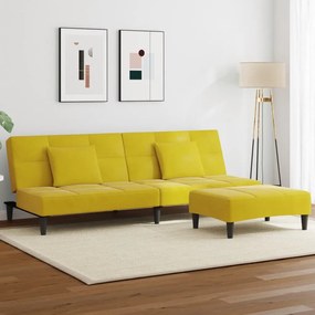 vidaXL Sofá-cama 2 lugares c/ apoio de pés veludo amarelo