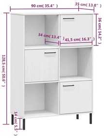 Estante pernas metal 90x35x128,5 cm madeira maciça OSLO branco