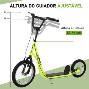 Trotinete para crianças acima de 5 anos Guiador ajustável Rodas infláveis 135x58x88-94 cm Amarelo