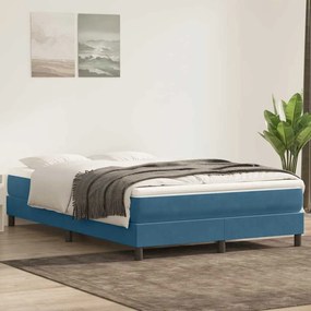 vidaXL Cama com molas/colchão 140x220 cm veludo azul-escuro