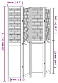 Biombo c/ 4 painéis madeira de paulownia maciça castanho-escuro