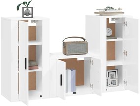 3 pcs conjunto móveis de TV madeira processada branco brilhante