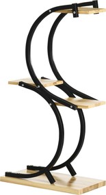 Outsunny Suporte para plantas com 4 prateleiras, Madeira maciça, resistente às intempéries, 46 cm x 25 cm x 91 cm, Preto + Natural | Aosom Portugal