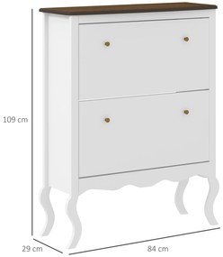 Móvel Sapateira Estilo Francês Sapateira com 2 Gavetas Prateleiras Ajustáveis para 16 Pares de Sapato 84x29x109 cm Branco