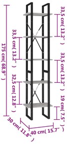 Estante 5 prateleiras derivados madeira cinza cimento