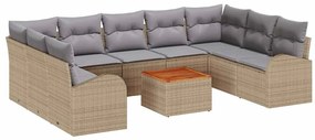 vidaXL Conjunto de Sofá de Jardim de 10 Peças com Almofadas Bege Rattan Polimérico Acácia