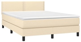 Cama box spring c/ colchão e LED 140x190 cm tecido cor creme