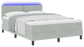 Cama Box com Colchão e Luz LED Cinza Claro 140x200 cm Veludo