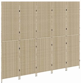 Divisória de Ambiente 5 Painéis Dobrável Bege 245x180 cm Polirattan