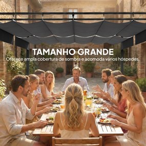 Pérgola de Jardim 6x3 m com Telhado Retrátil Proteção UPF50+ Drenagem Pavilhão de Jardim para Pátio Exterior Cinzento Escuro