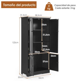 Roupeiro Porta Dupla Vertical  com Prateleira Ajustável Antiderrapante Organizador para Sala de Estar Quarto Casa de Banho Preto