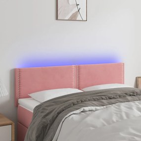 Cabeceira de cama c/ luzes LED veludo 144x5x78/88 cm rosa
