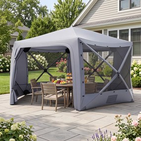 Tenda de Jardim Emergente de Seis Lados, 427 x 427 x 243 cm, Montagem Rápida, Cinzento