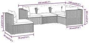 5 pcs conjunto lounge de jardim c/ almofadões vime PE preto
