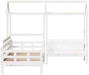 Conj. sofá-cama e banco c/ telhado 90x190cm pinho maciço branco