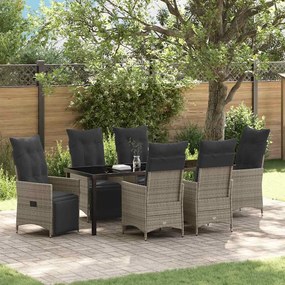 vidaXL Conjunto de Jantar de Jardim 7 Peças com Almofadas Cinza Poliratan