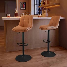 Conjunto de 2 bancos de bar com encosto castanho caramelo