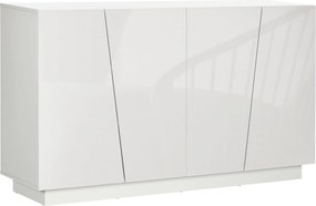 HOMCOM Armário Branco Brilhante 150x40x88 cm Portas Geométricas e Prateleira Ajustável | Aosom Portugal