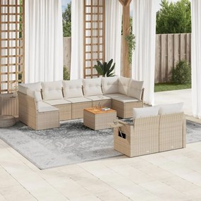 vidaXL 10 pcs conjunto de sofás p/ jardim com almofadões vime PE bege